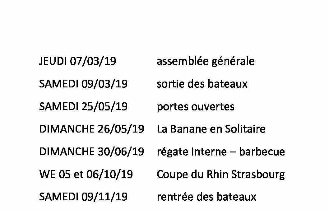 CALENDRIER 2019