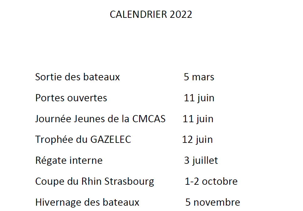 Calendrier AOGVoile 2022